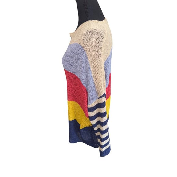 Colorblock Striped Open Knit Sweater Davi Dani S Beach Coastal Multicolor Travel - Picture 4 of 9